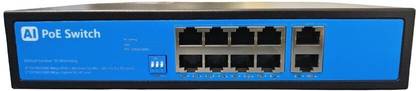 HANUTECH 10 Ports PoE Switch, 8 PoE (10/100Mbps) + 2 Uplink (1000Mbps) 10 Ports 1000 Mbps Network Switch