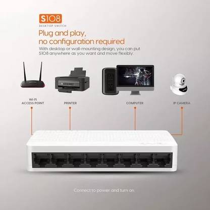 TENDA S108 8 Ports 100 Mbps Network Switch 8 Ports 100 Mbps Unmanaged Network Switch