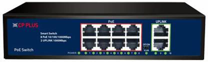 CP PLUS 8 Port Poe 2 Port UpLink 8 Ports 100 Mbps Unmanaged Network Switch