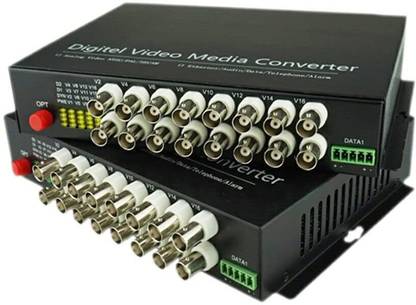 HANUTECH 16 Channel CCTV BNC to OFC Media Converter, FC Connectors, Supports 960p/720p 16 Ports 1000 Mbps Unmanaged Network Switch