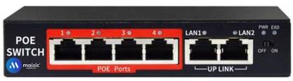 Maizic Smarthome 6 Ports Fast Ethernet with 4 PoE Ports 10/100 Mbps & 2 Uplink Ports | POE Switch 6 Ports 100 Mbps Smart Network Switch