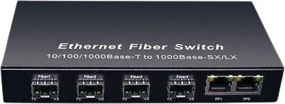 HANUTECH 6 Port Gigabit Ethernet Fiber Switch 4 SFP Fiber Port 2 RJ45 UTP Port Unmanaged 6 Ports 1000 Mbps Unmanaged Network Switch