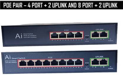 New Trensh SMART Ai Based POE Pair 4 Port + 2 Uplink Port AND 8 Port + 2 Uplink Port 16 Ports 100 Mbps Network Switch