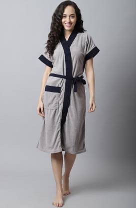 Poorak GreyBlack Free Size Bath Robe
