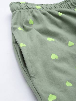 Women Night Suit Set Green Printed