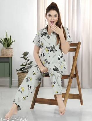 Vania's grace Women Graphic Print Pink Night Suit Set