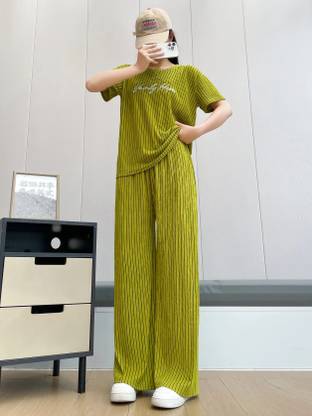 Lugo Women Striped Green Night Suit Set