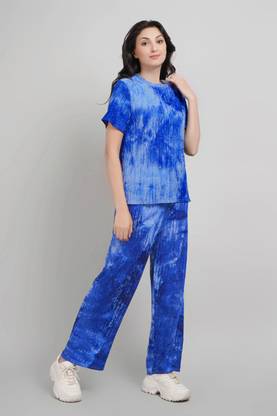 Lugo Women Solid Dark Blue Night Suit Set