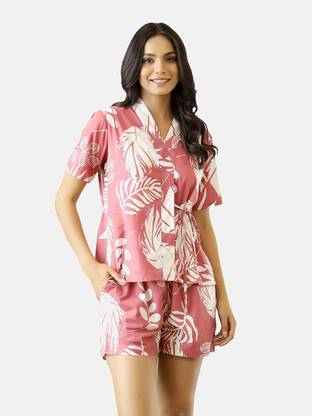 Pimu Women Printed Pink Top & Shorts Set