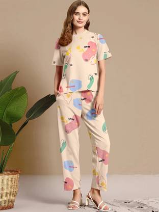 BelleBird Women Printed Multicolor Night Suit Set