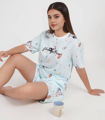 Lugo Women Printed Blue Night Suit Set