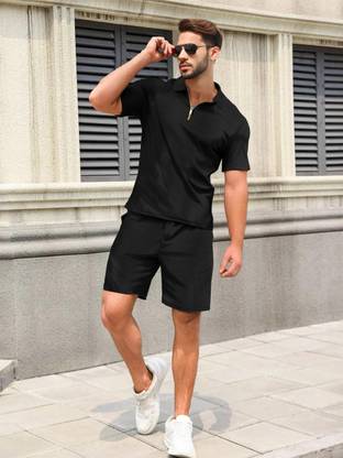 TRIPR Men Solid Black Night Suit Set