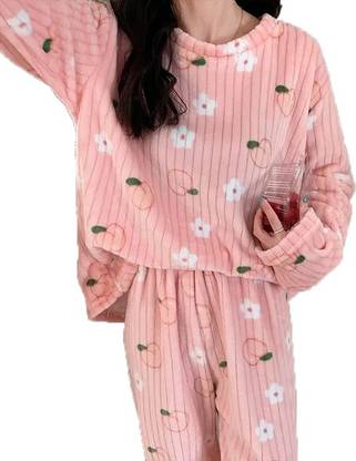Women Solid Pink Night Suit Set