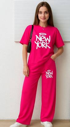 urban cat Women Solid Pink Top & Pyjama Set
