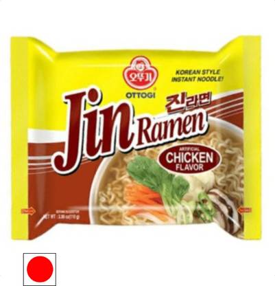Ottogi Jin Ramen Korean Style Instant Noodles Chicken Flavor 110g Pack, (Imported) Instant Noodles Non-vegetarian