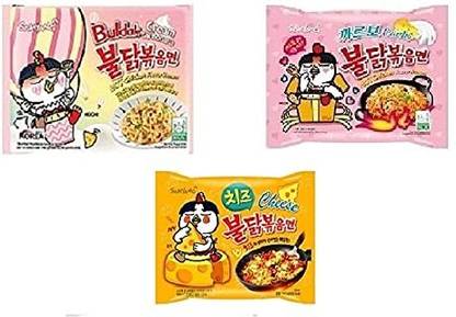 Samyang Buldak Noodle (Cream Carbonara, Carbonara , Chesse )140g pack of 1 each Instant Noodles Non-vegetarian