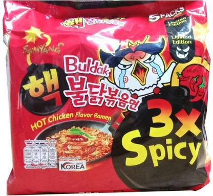 Samyang 3XSPICY Hot Chicken Ramen Flavour -5*140gm (Pack of 1) (Imported) Instant Noodles Non-vegetarian