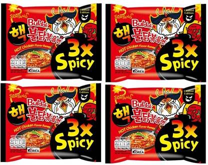 Samyang 3X Spicy Buldak Hot Chicken Flavour Instant Korean Noodles - 140gm*4Pack (Pack of 4) (Imported) Hakka Noodles Non-vegetarian