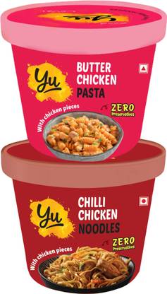 Yu Foodlabs Chilli Chicken Noodles + Butter Chicken Pasta Combo-No Preservative-Ready To Eat Cup Noodles Non-vegetarian