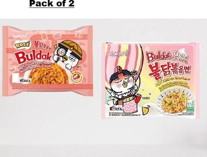 Samyang Buldak Chicken Rose&CreamCarbo Flavour Korean Noodles-(Pack of 2)|(Imported) Instant Noodles Non-vegetarian