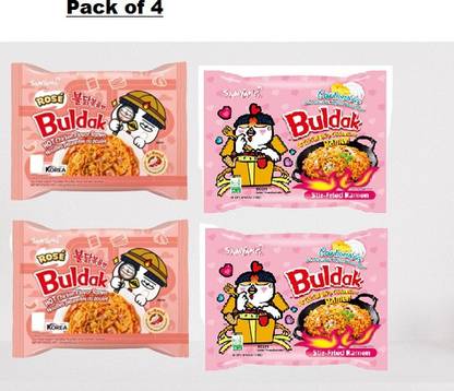 Samyang Buldak Chicken Rose&Carbonara Flavour Korean Noodles-140g (Pack of 4)|(Imported) Instant Noodles Non-vegetarian
