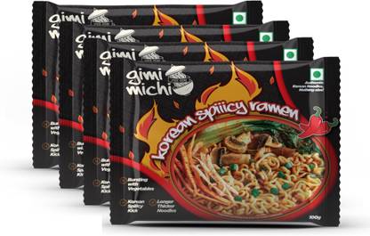 Gimi Michi Korean Spiiicy Ramen Pack of 4 (400gm) - Authentic Veg Korean Ramen Instant Noodles Vegetarian