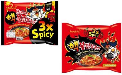 Samyang 2X Spicy Noodles -140 g & 3X Spicy Noodles - 140 g(Pack of 2) (Imported) Instant Noodles Non-vegetarian