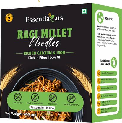 essentiaeats No Maida Ragi Millet Noodles| Not Fried, Low GI, No Preservatives, No MSG Hakka Noodles Vegetarian