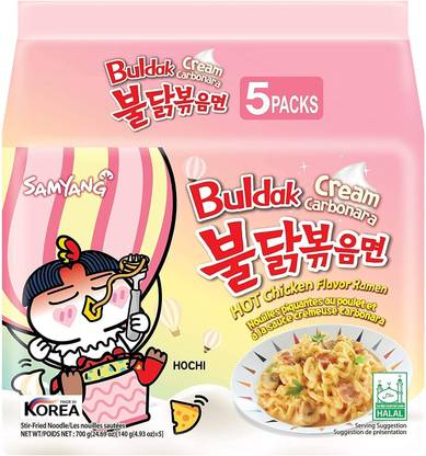 Samyang Buldak Cream Carbonara Hot Chiken Flavor Ramen Stir-Fired Noodle 140 grams Instant Noodles Non-vegetarian