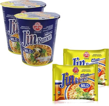Mild Rame Ottogi Jin Mild Ramen Cup 65gm & Jin Mild Ramen Instant Noodles 120 gm ...