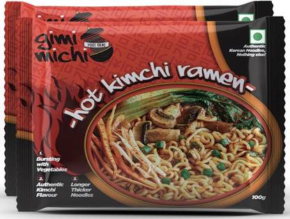 Gimi Michi Korean Hot Kimchi Ramen Pack of 2 Instant Noodles Vegetarian
