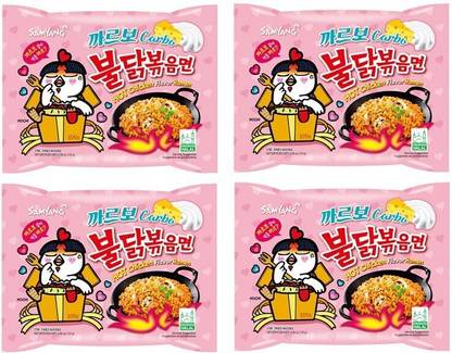 Samyang Hot Chicken Ramen Carbo Noodles-130X4 (Pack of 4) (Imported) Instant Noodles Non-vegetarian