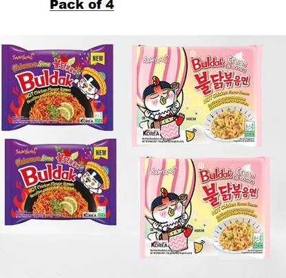 Samyang Buldak Chicken Habanero&Cream Carbo Flavour Korean Noodles(Pack of 4)|(Imported) Instant Noodles Non-vegetarian