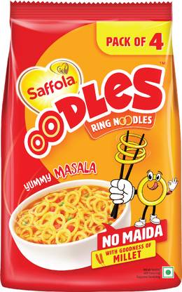 Saffola Oodles Oodles Yummy Masala, Ring Noodles, No Maida, Goodness of Millet & Oats Instant Noodles Vegetarian