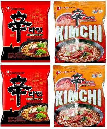 Nongshim Red Super Spicy, Shin Ramyun & Shin Kimchi Instant Noodles 120gm*3 Pack (Pack of 3 Multi-Pack) (Imported) Instant Noodles Vegetarian