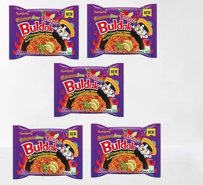 Samyang Buldak Chicken Habanero Lime Flavour Korean Noodles-135g(Pack of 5)|(Imported) Instant Noodles Non-vegetarian