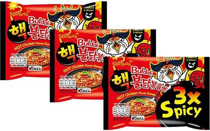 Samyang 3X Spicy Hot Chicken Flavour Instant Korean Noodles -140g(Pack of 3)|(Imported) Instant Noodles Non-vegetarian