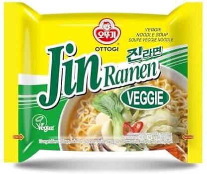 Ottogi Jin Ramen Korean Style Instant Noodles Veggie Flavor 110g Pack, (Imported) Instant Noodles Vegetarian