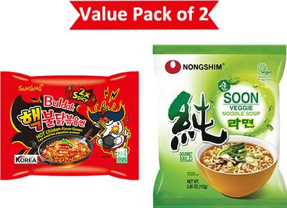Samyang buldak ramen 2x hot spicy noodles & nongshim soon veg rmyun Instant Noodles Non-vegetarian