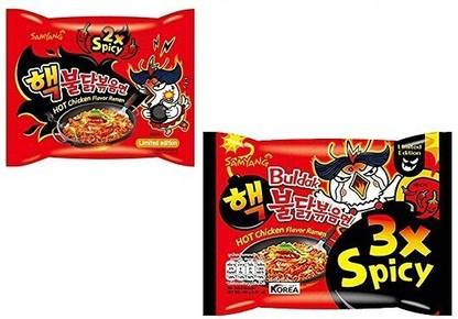 Samyang 3X & 2X Spicy Hot Chicken Flavour Instant Korean Noodles , 2X140 Gm (Pack of 2) (Imported) (Combo Pack) Hakka Noodles Non-vegetarian