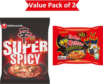 Nongshim shin red super spicy & buldak ramen korean 2x hot spicy Instant Noodles Non-vegetarian