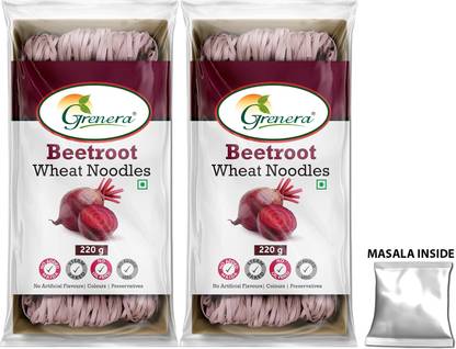 Grenera Beetroot Wheat Noodles, Made with whole wheat flour and real vegetables Instant Noodles Vegetarian