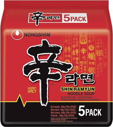 Nongshim Ramyun Korean Style Spicy Noodle Soup Instant Noodles (Pack of 5) Instant Noodles Vegetarian