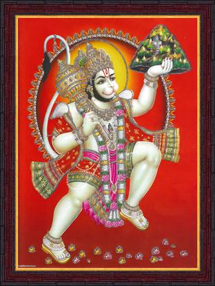 Gita Govinda Hanuman ji/bajrangbali ji with Dronagiri Mountain Flying Religious Frame