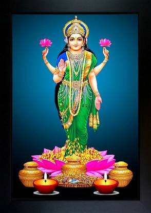 CrowdHall Laxmi Mata Photo Frame | Laxmi Maa Photo Digital Reprint 13.5 inch x 10 inch Painting