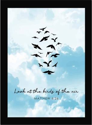 Look At The Birds of The Air - Bible Verse Wall Photo Frame Wall Poster, Bible Quotes Print with Frame, Home, Office Decor, Bible Quotes Poster Framed Fine Art Print