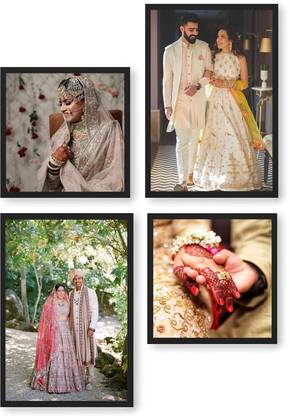 Customized Set of 4 Premium Print Collage Photo Frames in 2 Sizes with Your Personalised Photos | Two 8x12, Two 8x8 Inches | Home, Wall, Office Decor, and Gifts with Glass Canvas Art