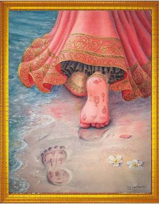 Framewave Radha Rani Ji Photo Frame / Ladli Ji Ke Charan / Photo Frame 5 x 7 Religious Frame