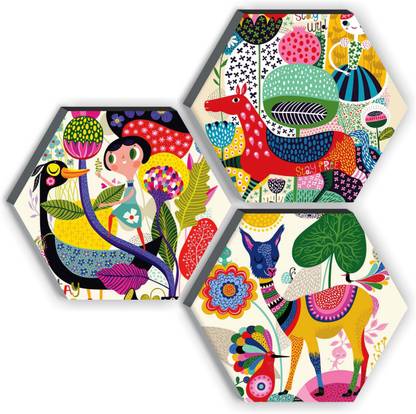 saf 6MM MDF HEXAGON MODERN ART Digital Reprint 21 inch x 21 inch Painting