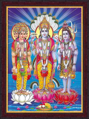 Gita Govinda Lord Bramha Vishnu Mahesh Sparkle Coated Photo Religious Frame